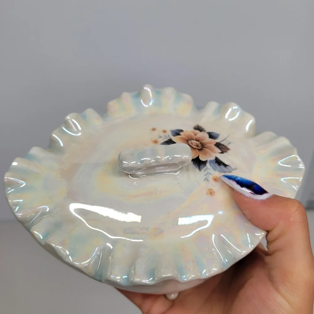 Vintage Porcelain Luster Jewelry Trinket Box Floral Victorian Floral Cottagecore